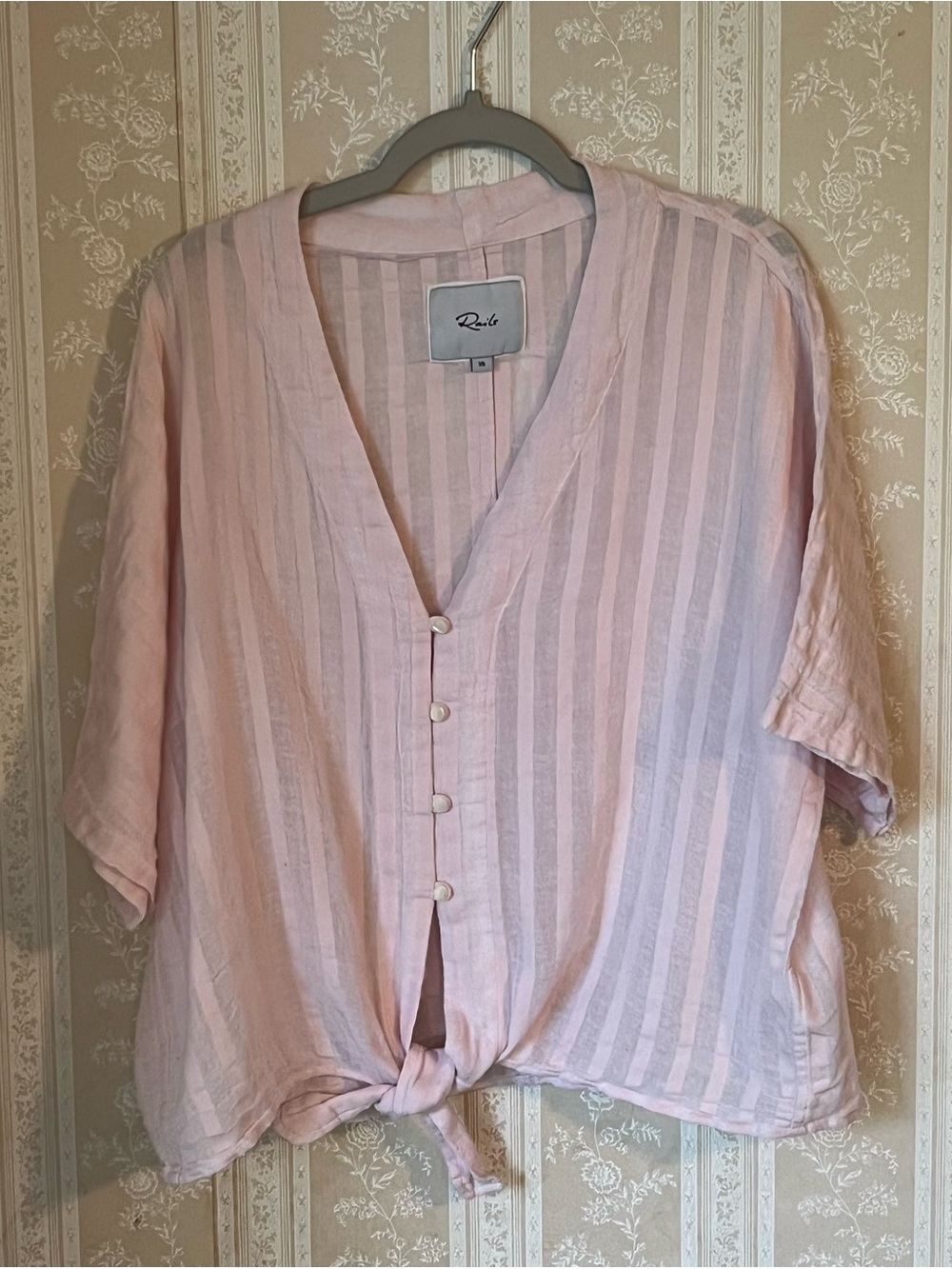 Rails Thea Blush Shadow Striped Button-Front Tie-Hem - Women's XS